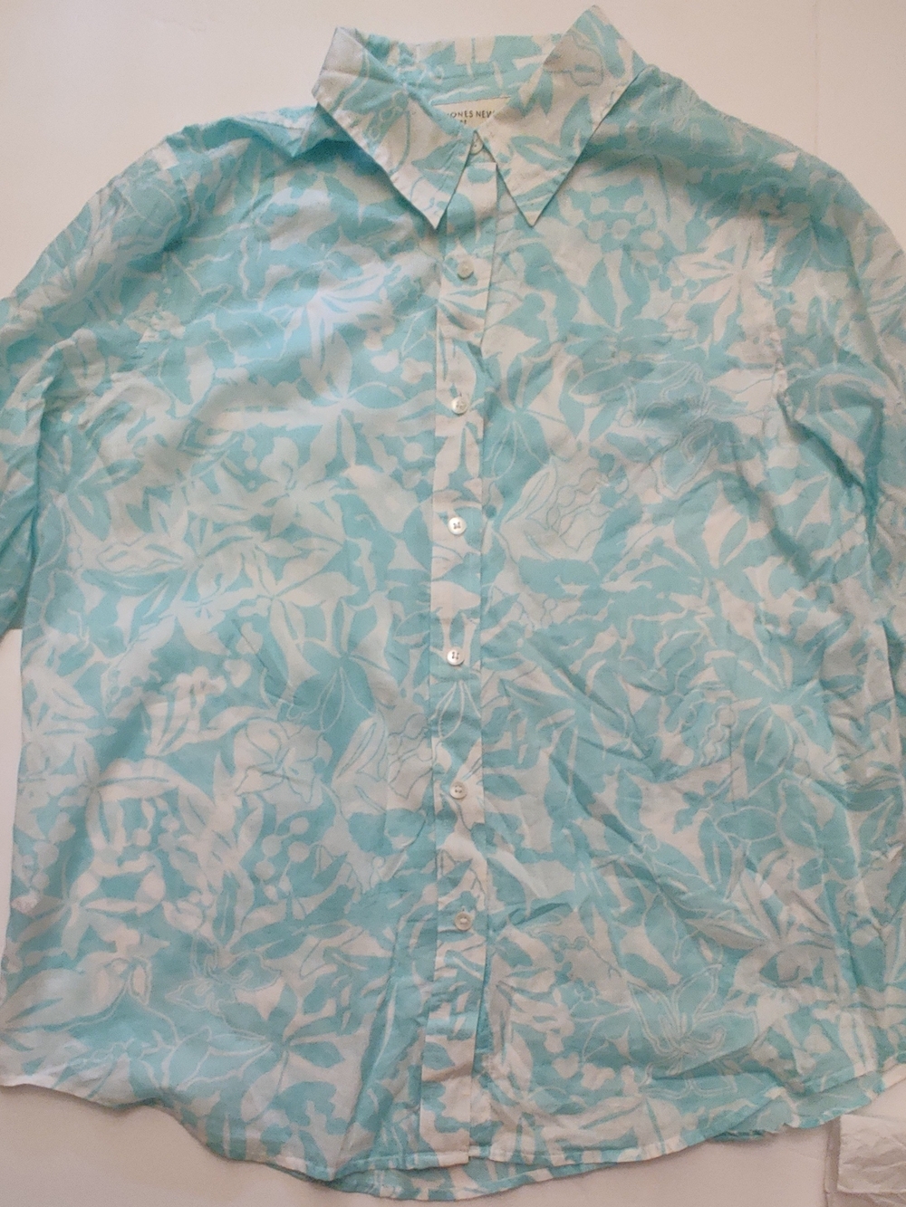 Light Blue and White Floral Button-Down Long-Sleeve Shirt